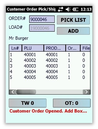 Figure 5: Symphony Mobile Order Picking Screen
